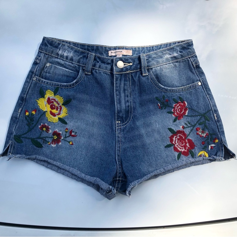 Vintage Upcycled Embroidered Denim Shorts